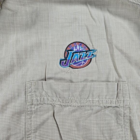 Vintage Lee Sport Utah Jazz Long Sleeve Tan Button Up Shirt Men's Size XL - Picture 2 of 6